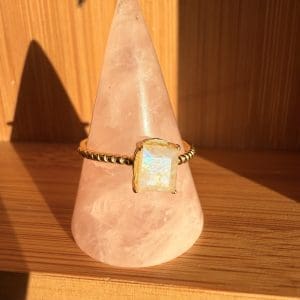 Goldplated 925 zilveren ring – 84 - Regenboog Maansteen