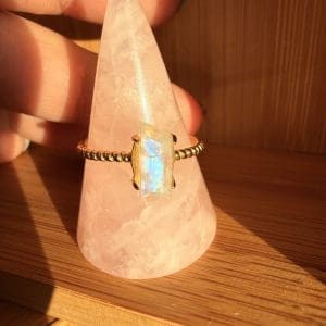 Goldplated 925 zilveren ring – 88 - Regenboog Maansteen