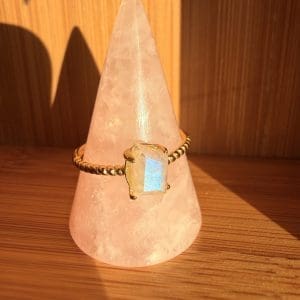 Goldplated 925 zilveren ring – 89 - Regenboog Maansteen