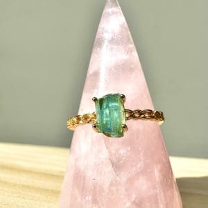 925 sterling zilveren ring met goldplating – 105 - Blauwe Toermalijn